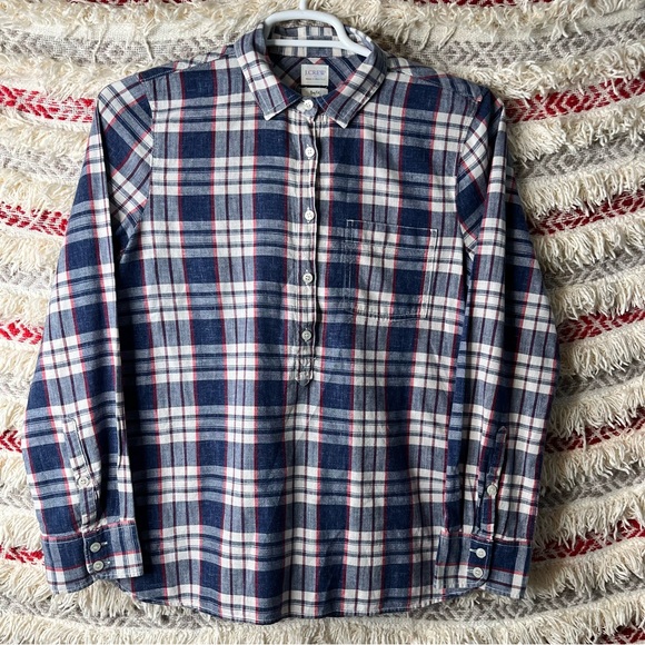 J Crew Boy Fit 1/2 Button Up Pullover Shirt Plaid Multicolor Size M - Picture 1 of 7